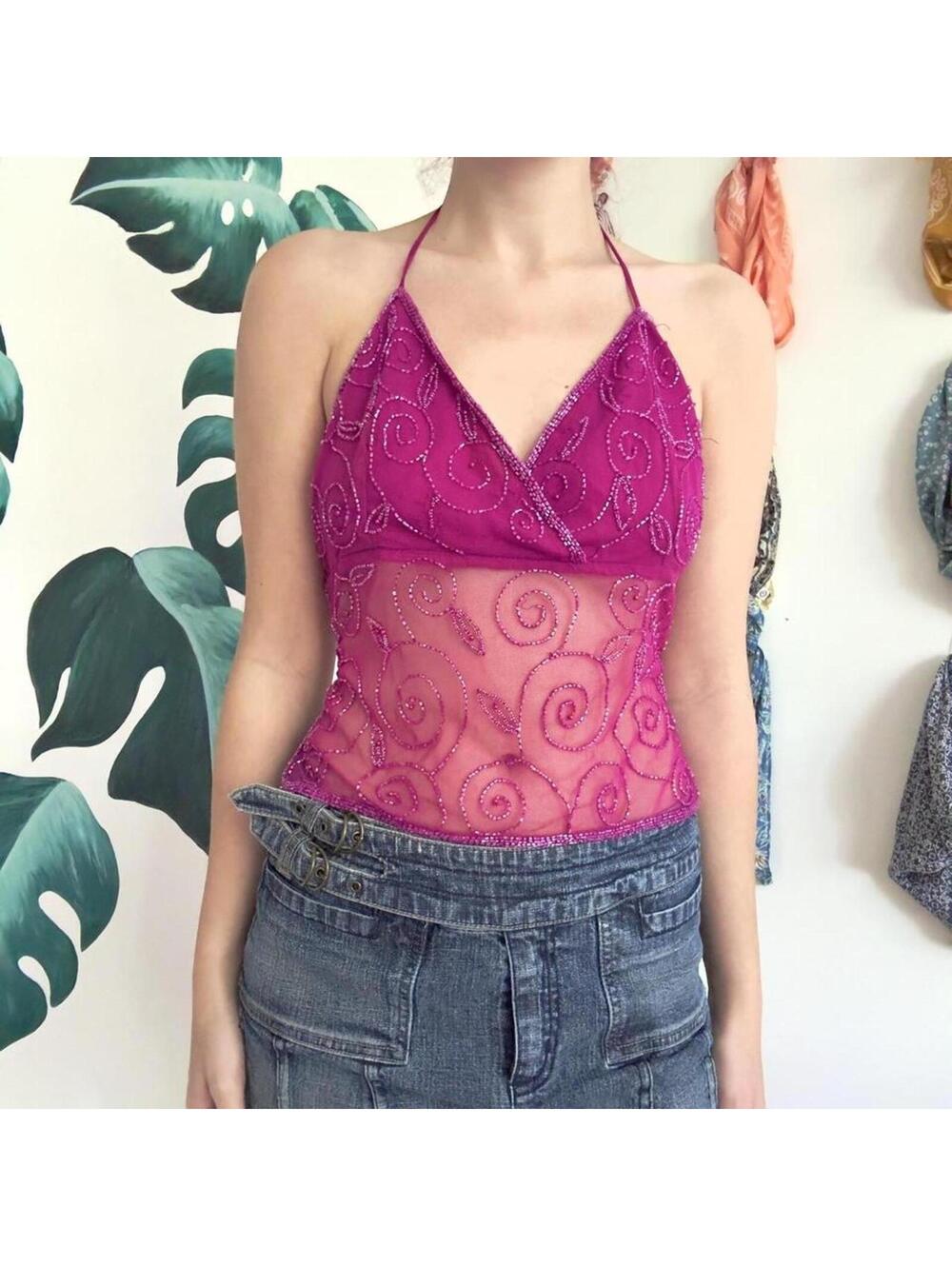 Iconic Y2K Sequin Tie Back Halter Top